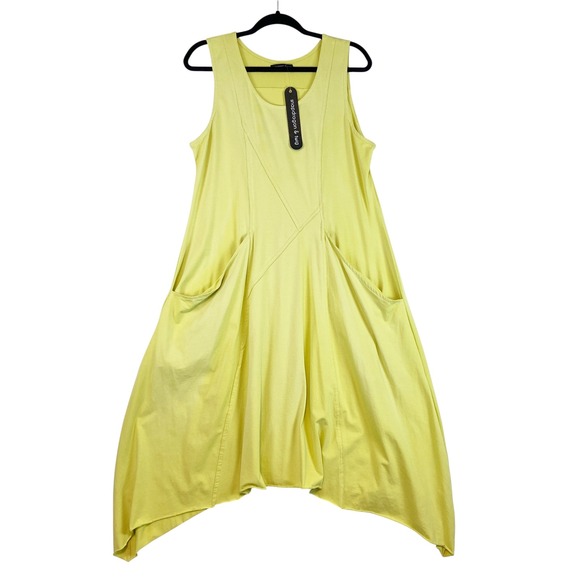 Snapdragon & Twig Dresses & Skirts - Snapdragon & Twig Emmy Dress Size M Lime Green Lagenlook Asymmetric Pocketed
